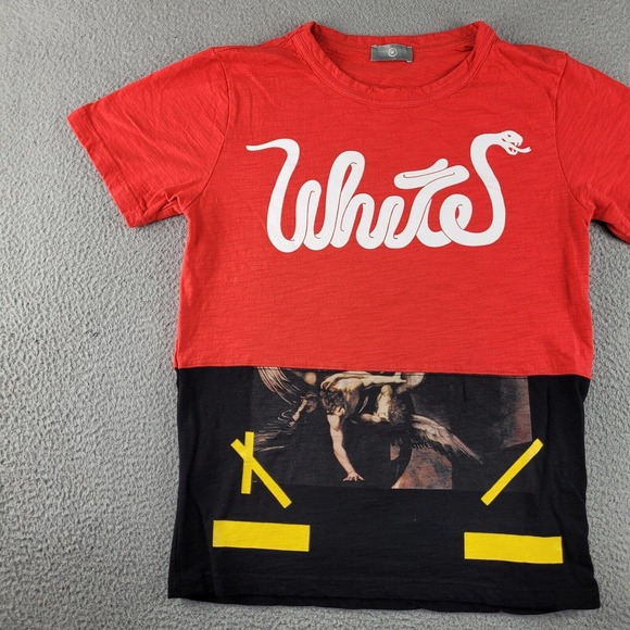 White Snake Shirt Mens Medium Red Black Colorblock Modern Streetwear Graphic Tee - Picture 4 of 9